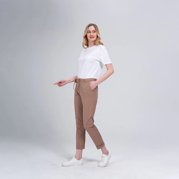 Fashion Pants With Lurex Drawstring And Pu Leather Belt
