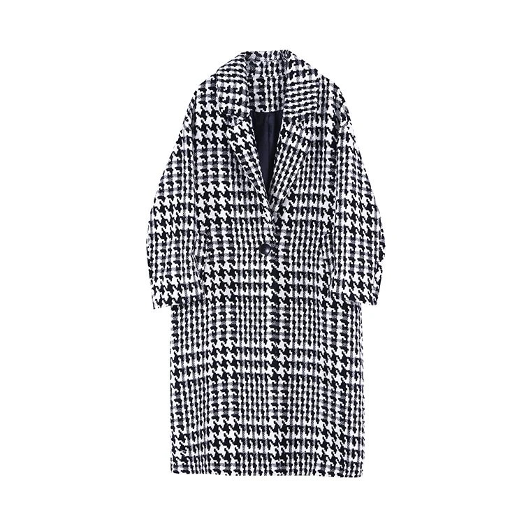 Houndstooth Tweed Long-length Coat