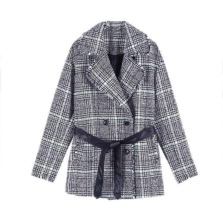 Houndstooth Tweed Mid-length Coat